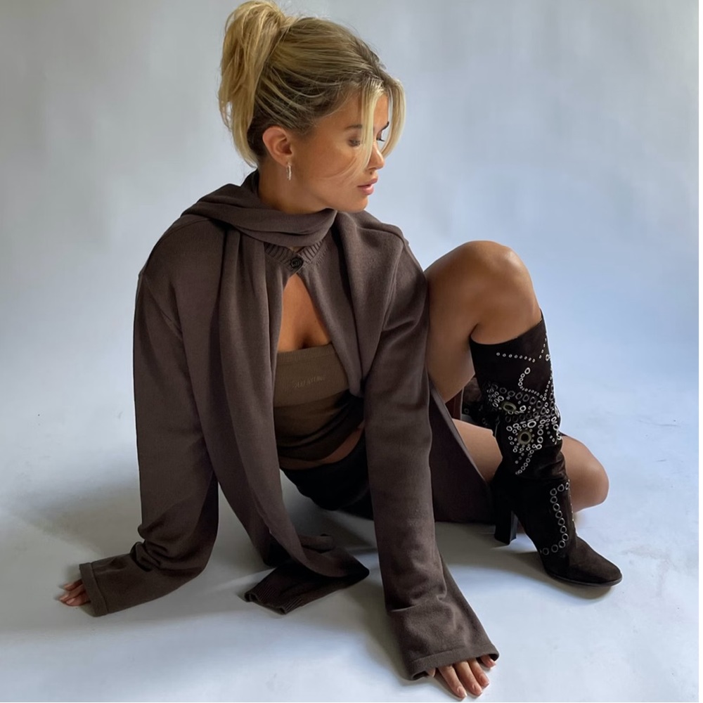 Djerf Avenue Button Up Cardigan in Cocoa